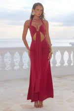 Load image into Gallery viewer, Flora Cut Out Halter Maxi Dress - Cherry
