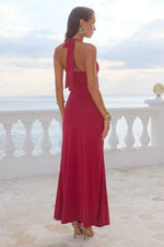 Load image into Gallery viewer, Flora Cut Out Halter Maxi Dress - Cherry
