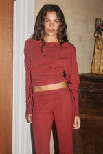 Load image into Gallery viewer, Zaro Batwing Ruched Long Sleeve Top - Red
