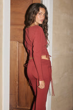 Load image into Gallery viewer, Zaro Batwing Ruched Long Sleeve Top - Red
