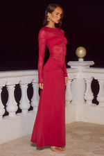 Load image into Gallery viewer, Larna Lace Long Sleeve Maxi Dress - Cherry
