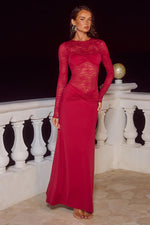 Load image into Gallery viewer, Larna Lace Long Sleeve Maxi Dress - Cherry
