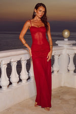 Load image into Gallery viewer, Cassie Glitter Mesh Maxi Dress - Cherry
