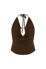 Load image into Gallery viewer, Helena Halter Deep Plunge Cowl Top - Chocolate
