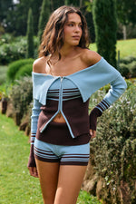 Load image into Gallery viewer, Tina Long Sleeve Knit Top - Blue/Choc
