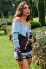 Load image into Gallery viewer, Tina Long Sleeve Knit Top - Blue/Choc

