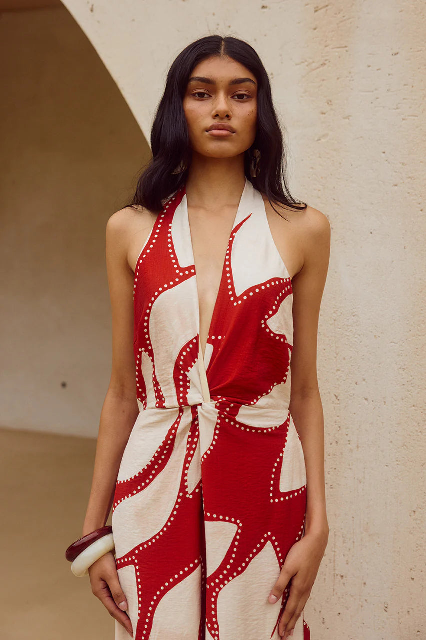 Arlette Halter Jumpsuit - Arlette Red