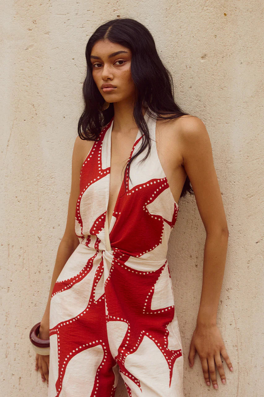 Arlette Halter Jumpsuit - Arlette Red