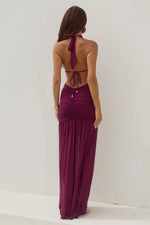 Load image into Gallery viewer, Adrianna Plunge Ruched Maxi Dress - Plum
