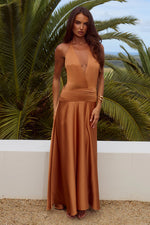 Load image into Gallery viewer, Amadine Deep V Plunge Maxi Dress - Rust
