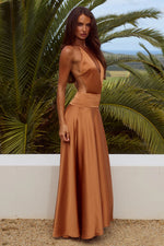 Load image into Gallery viewer, Amadine Deep V Plunge Maxi Dress - Rust
