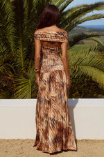 Load image into Gallery viewer, Nivali Off Shoulder Maxi Dress - Tigress Brown
