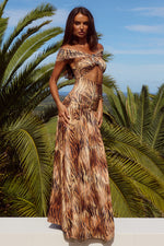Load image into Gallery viewer, Nivali Off Shoulder Maxi Dress - Tigress Brown
