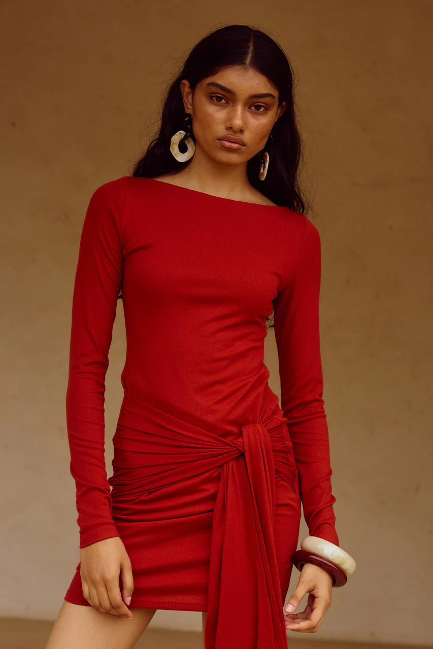 Judah Sleeved Mini Dress - Red