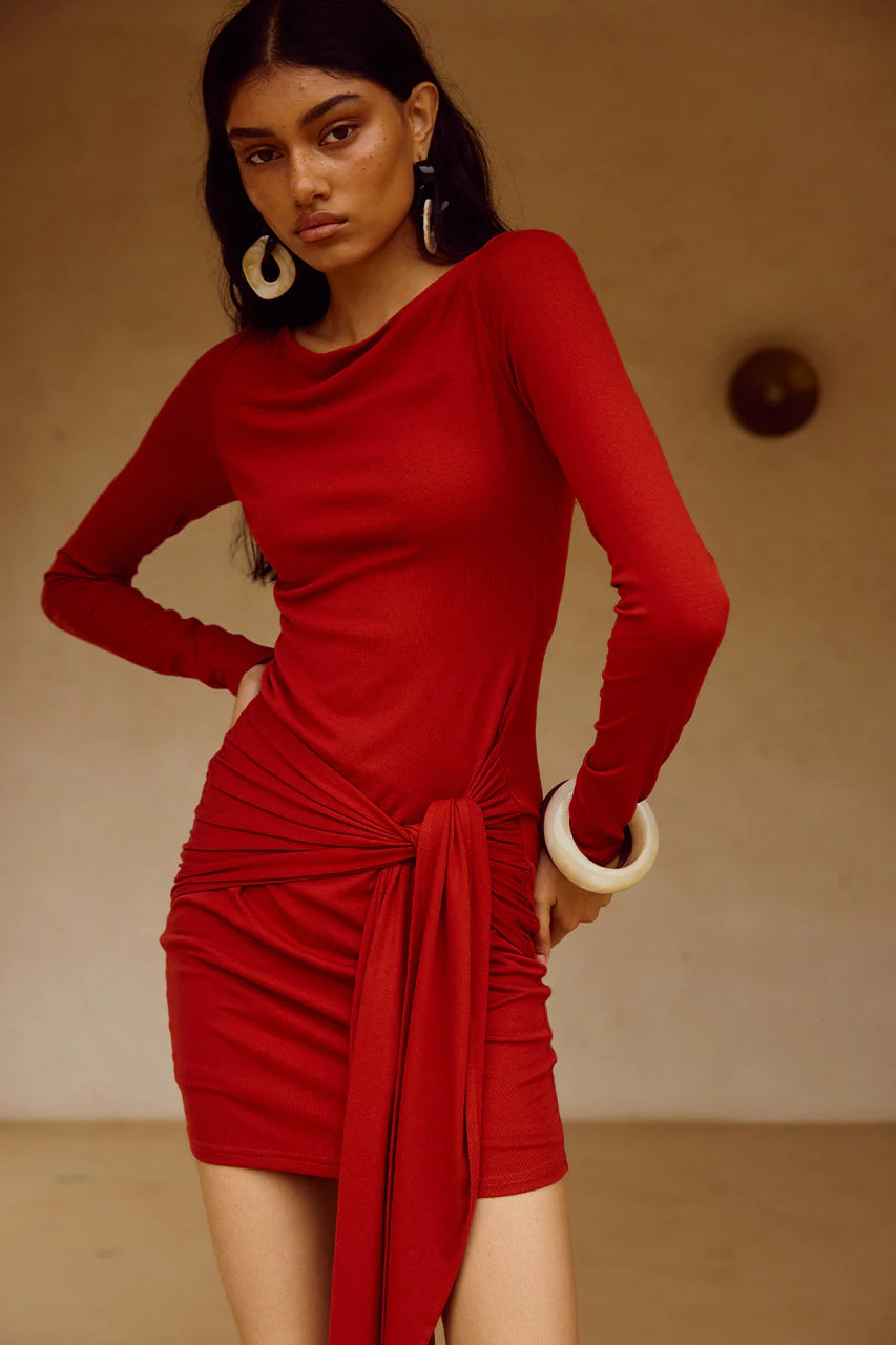 Judah Sleeved Mini Dress - Red