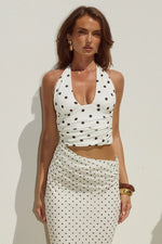 Load image into Gallery viewer, Valeria Halter Cutout Maxi Dress - Cream/Black Polka
