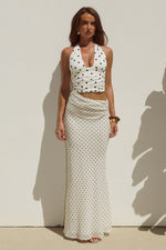 Load image into Gallery viewer, Valeria Halter Cutout Maxi Dress - Cream/Black Polka
