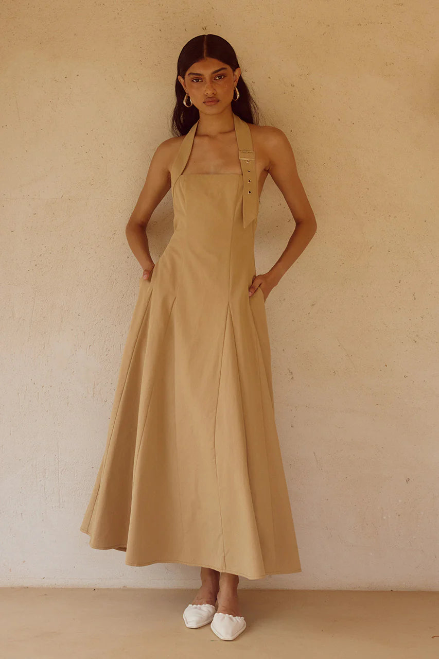 Astrid Halter Midi Dress - Camel