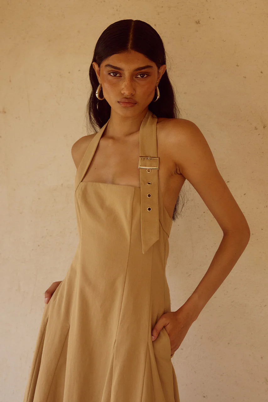 Astrid Halter Midi Dress - Camel