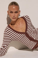 Load image into Gallery viewer, Noemi Long Sleeve Knit Top - Choc Stripe
