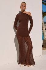 Load image into Gallery viewer, Greta One Shoulder Knit Maxi Dress - Chocolate
