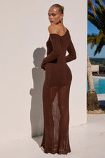 Load image into Gallery viewer, Greta One Shoulder Knit Maxi Dress - Chocolate
