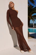 Load image into Gallery viewer, Greta One Shoulder Knit Maxi Dress - Chocolate
