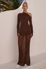 Load image into Gallery viewer, Greta One Shoulder Knit Maxi Dress - Chocolate
