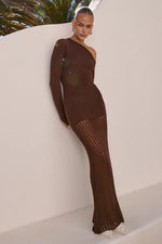 Load image into Gallery viewer, Greta One Shoulder Knit Maxi Dress - Chocolate
