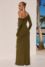 Load image into Gallery viewer, Bianca One Shoulder Maxi Dress - Army Green
