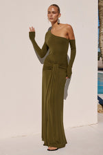 Load image into Gallery viewer, Bianca One Shoulder Maxi Dress - Army Green

