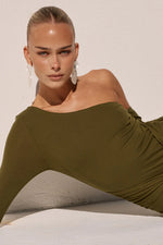 Load image into Gallery viewer, Bianca One Shoulder Maxi Dress - Army Green
