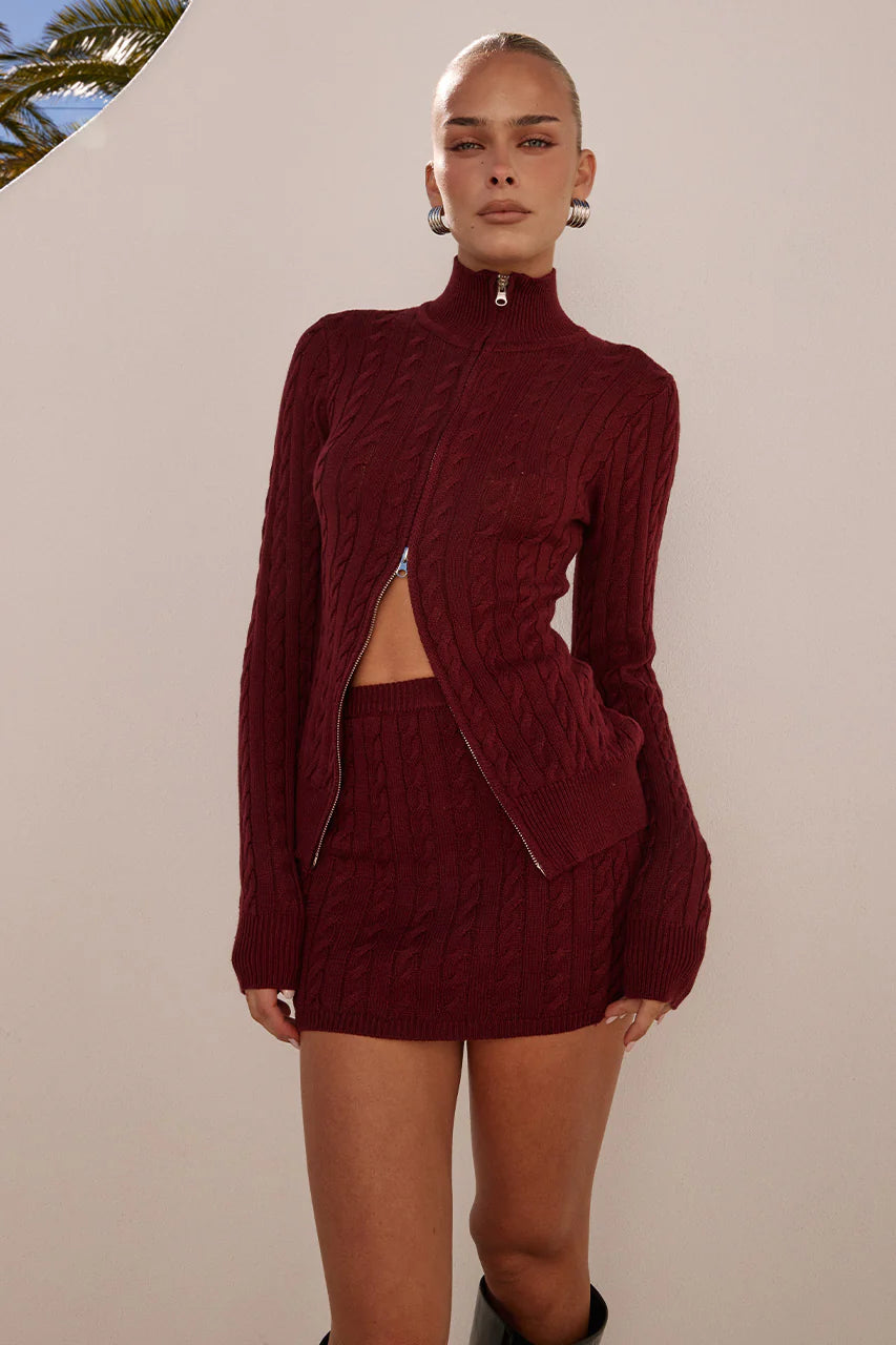 Katerina Long Sleeve Knit Top - Black Cherry