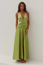 Load image into Gallery viewer, Amadine Deep V Plunge Maxi Dress - Olive
