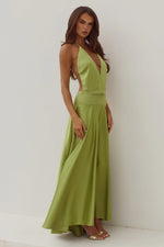 Load image into Gallery viewer, Amadine Deep V Plunge Maxi Dress - Olive
