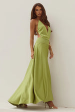 Load image into Gallery viewer, Amadine Deep V Plunge Maxi Dress - Olive
