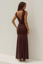 Load image into Gallery viewer, Deserae Low Plunge Maxi Dress - Chocolate
