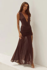 Load image into Gallery viewer, Deserae Low Plunge Maxi Dress - Chocolate
