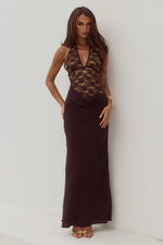 Load image into Gallery viewer, Lina Halter Draped Maxi Dress - Bitter Chocolate

