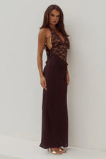 Load image into Gallery viewer, Lina Halter Draped Maxi Dress - Bitter Chocolate
