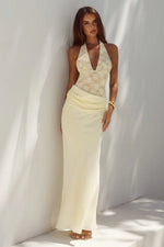 Load image into Gallery viewer, Lina Halter Draped Maxi Dress - Lemon
