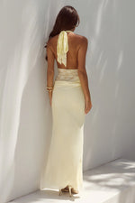 Load image into Gallery viewer, Lina Halter Draped Maxi Dress - Lemon
