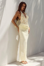 Load image into Gallery viewer, Lina Halter Draped Maxi Dress - Lemon
