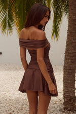 Load image into Gallery viewer, Nivali Off Shoulder Mini Dress - Chocolate
