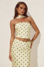 Load image into Gallery viewer, Blaine Reverse Halter Top - Lemon/Choc Polka
