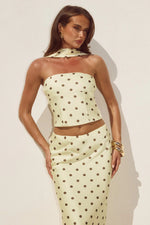 Load image into Gallery viewer, Blaine Reverse Halter Top - Lemon/Choc Polka
