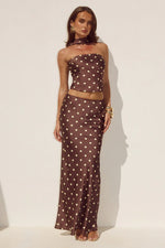 Load image into Gallery viewer, Blaine Low Waist Maxi Skirt - Choc/Lemon Polka
