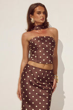 Load image into Gallery viewer, Blaine Low Waist Maxi Skirt - Choc/Lemon Polka
