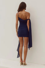Load image into Gallery viewer, Jayde One Shoulder Mini Dress - Navy
