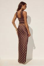 Load image into Gallery viewer, Blaine Reverse Halter Top - Choc/Lemon Polka
